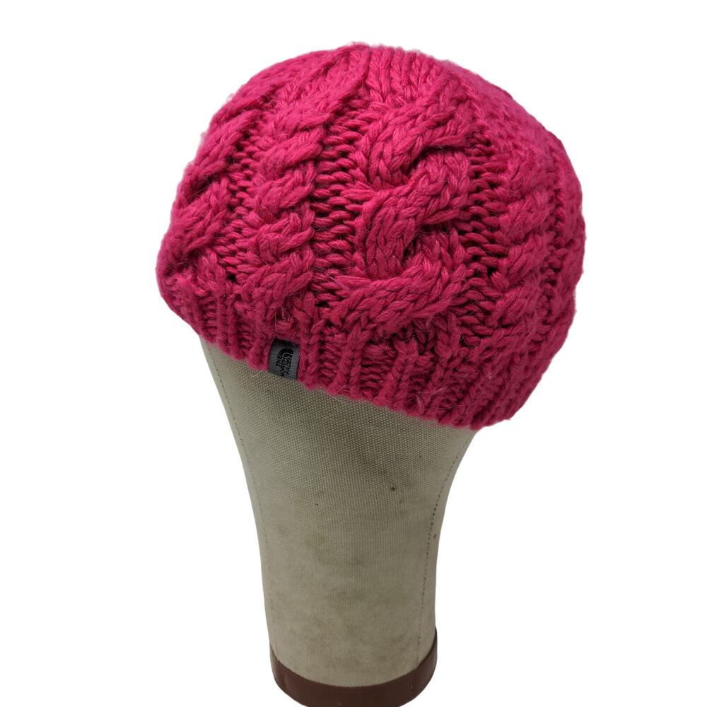 Girls The North Face Cable Knit Hat 70% Acrylic 20% Wool 10% Alpaca Pink Size M